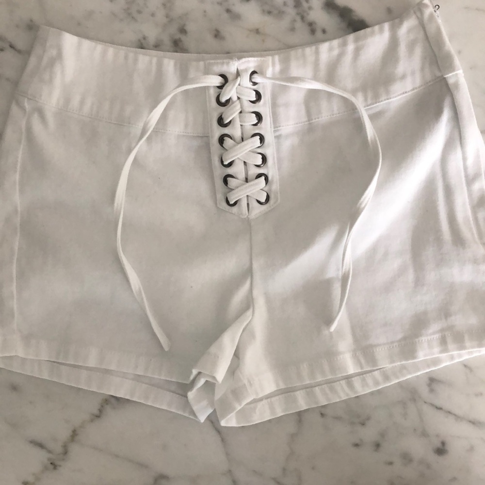 White tie up shorts